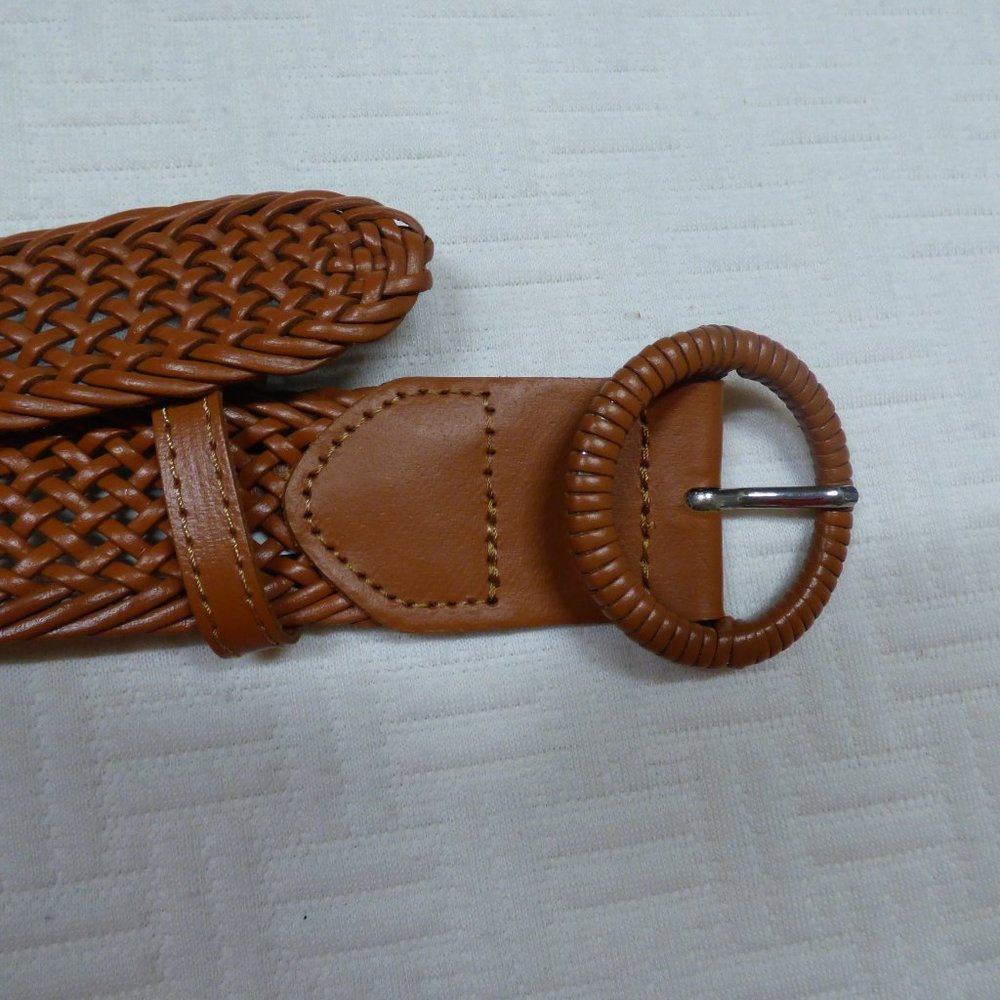 INC Woven Braid Wrapped Buckle Belt, Cognac Brown